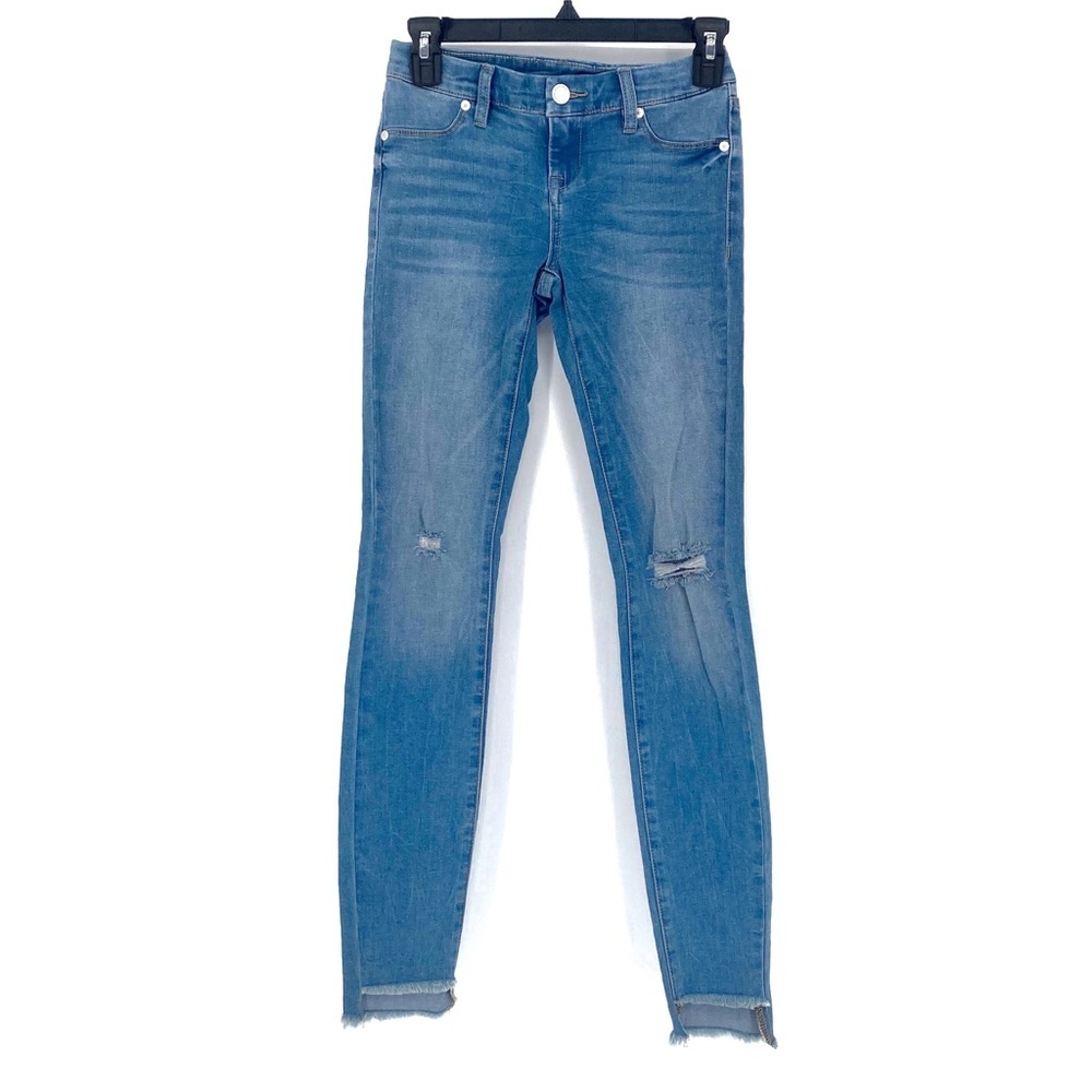 BlankNYC Spray-On Distressed Hi-Low Skinny Jeans